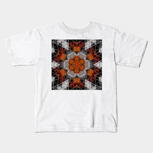 Mosaic Mandala Flower Orange White and Black Kids T-Shirt